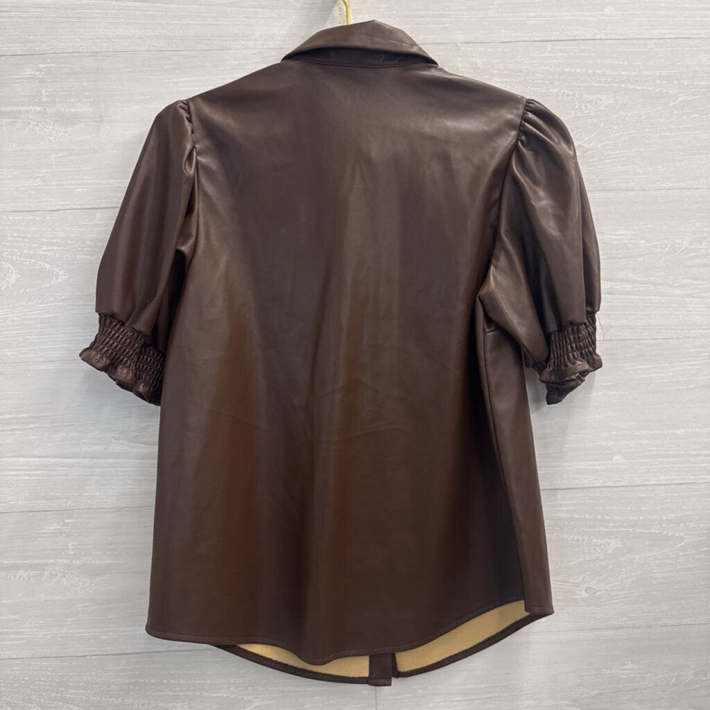 Crown and Ivy Brown Faux Leather Short Sleeve Top Medium