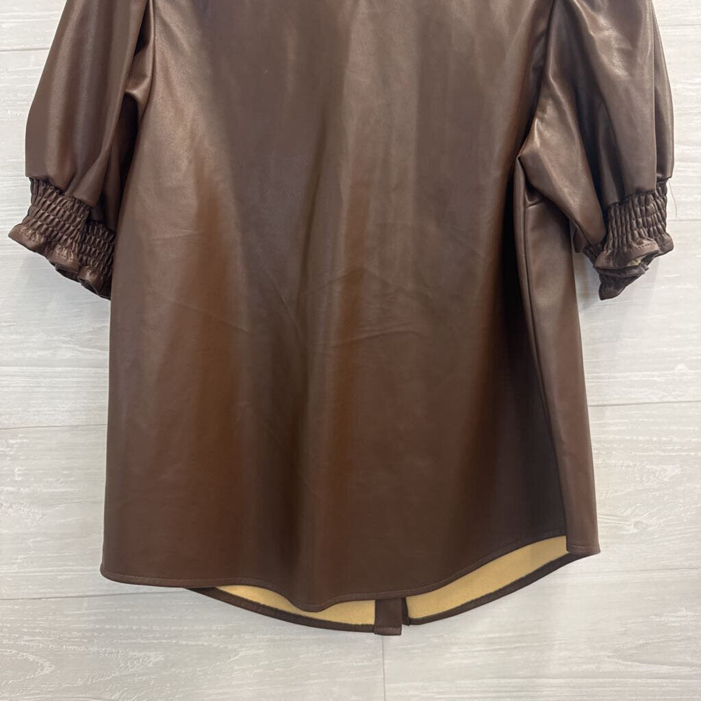 Crown and Ivy Brown Faux Leather Short Sleeve Top Medium