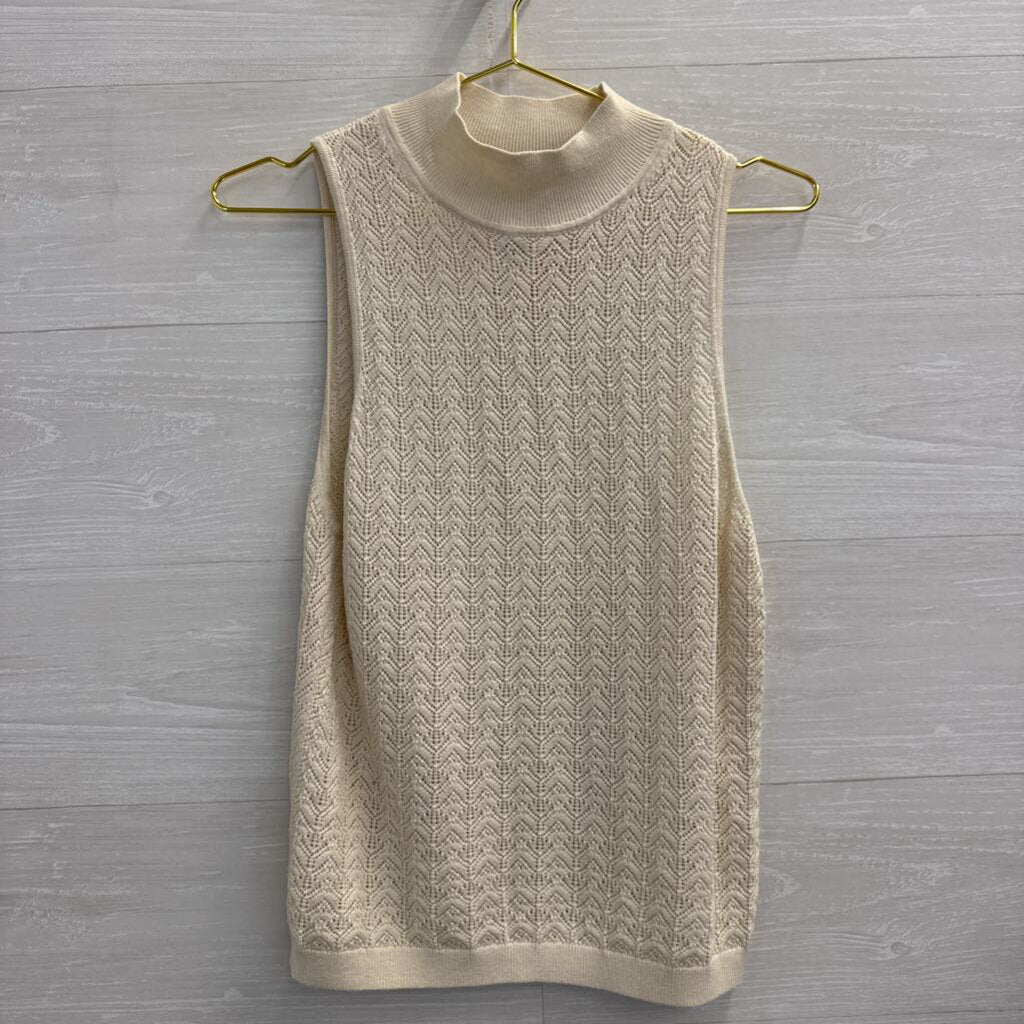 Gap Cream Knit Sleeveless Mock Neck Top Medium