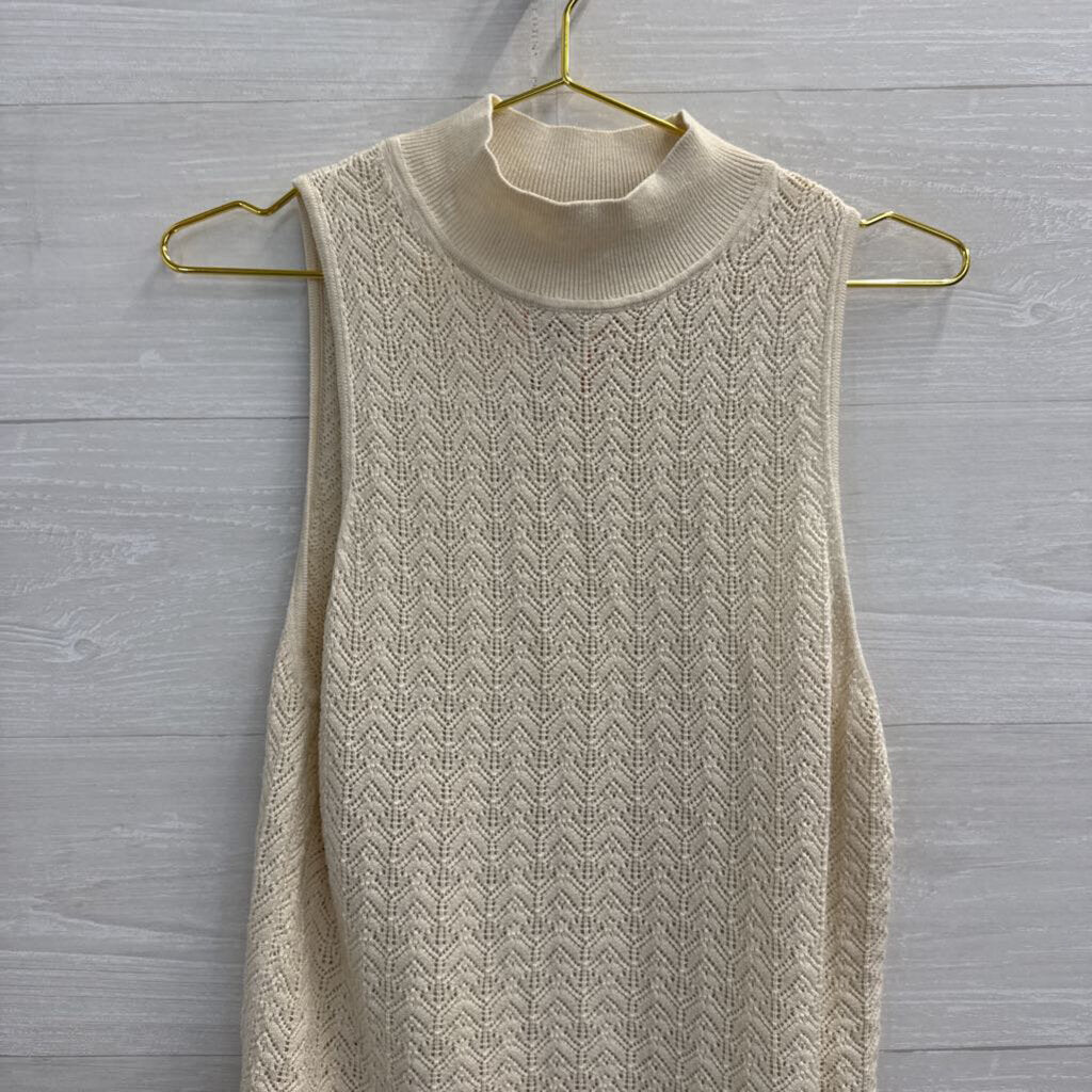 Gap Cream Knit Sleeveless Mock Neck Top Medium