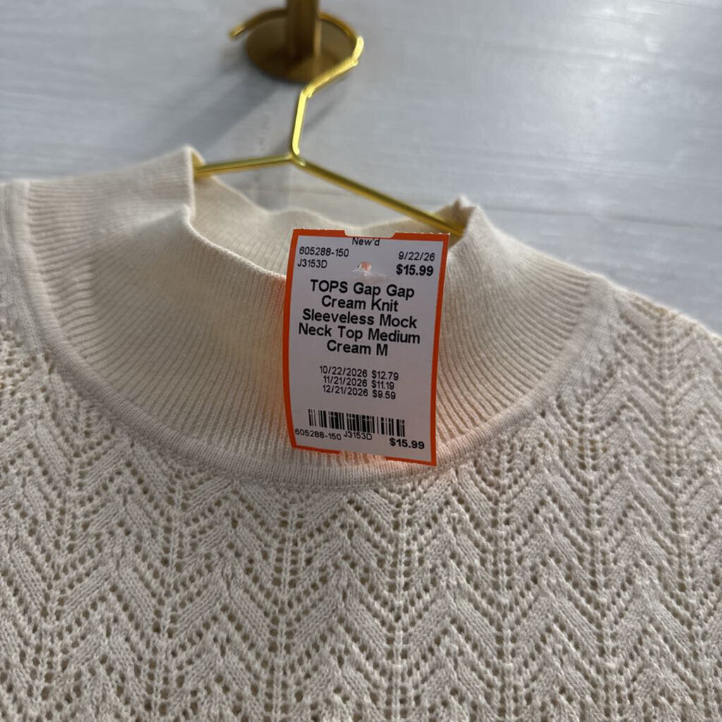 Gap Cream Knit Sleeveless Mock Neck Top Medium