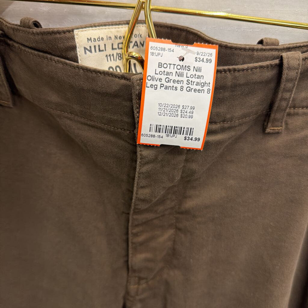 Nili Lotan Olive Green Straight Leg Pants 8