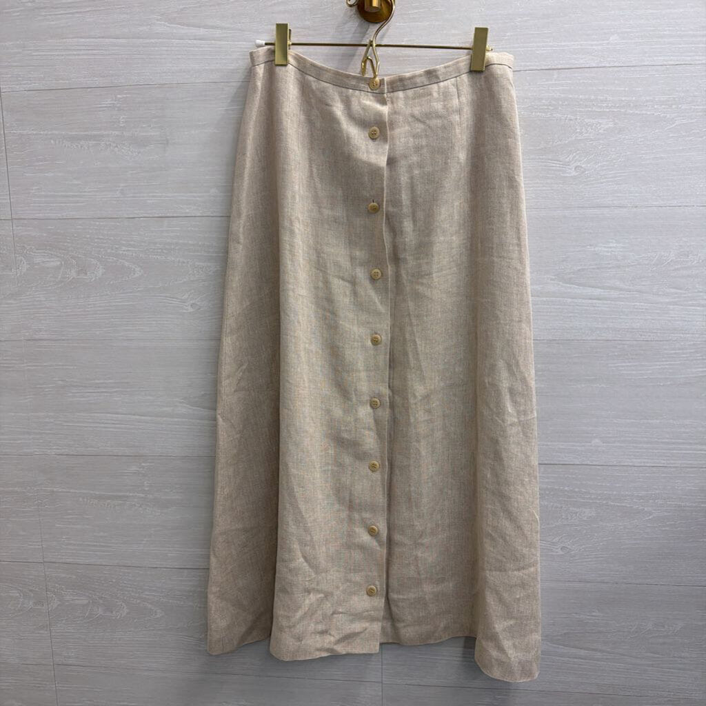 Talbots Beige Irish Linen Button Front Midi Skirt 8