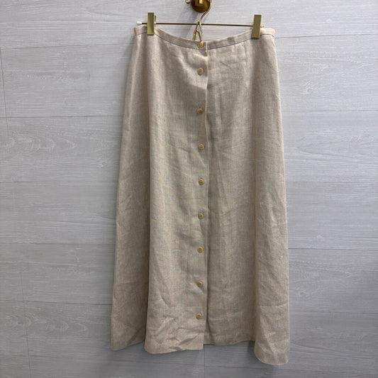 Talbots Beige Irish Linen Button Front Midi Skirt 8