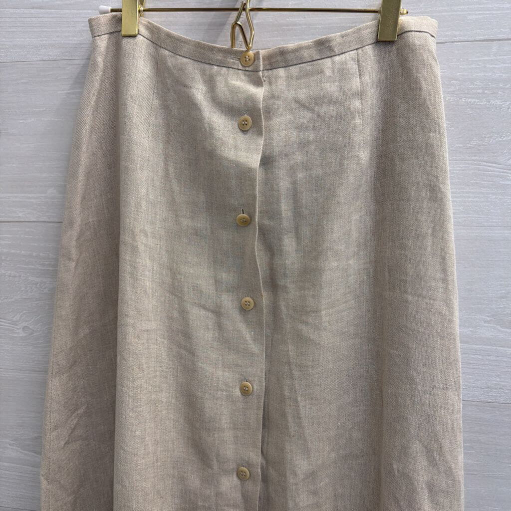 Talbots Beige Irish Linen Button Front Midi Skirt 8