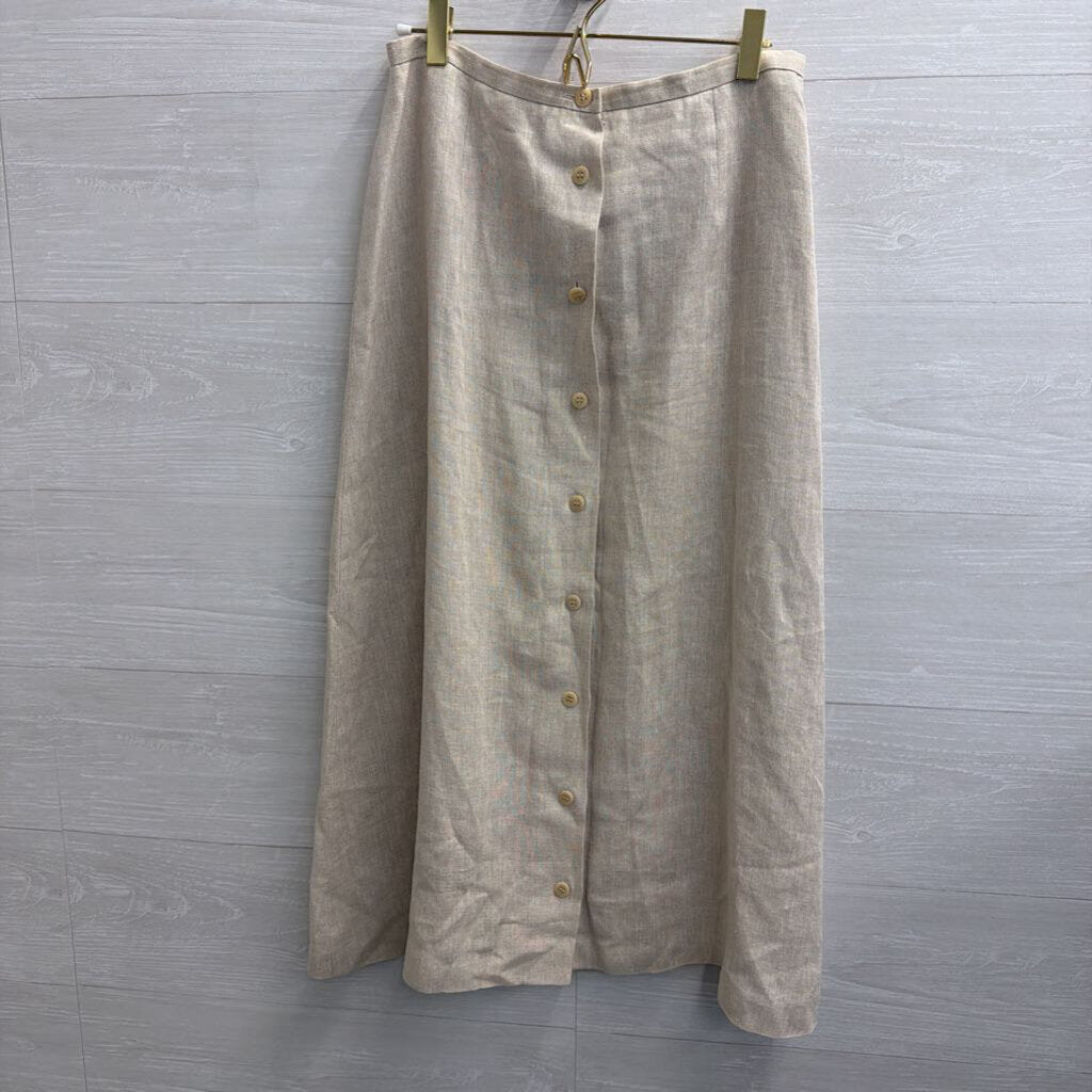 Talbots Beige Irish Linen Button Front Midi Skirt 8