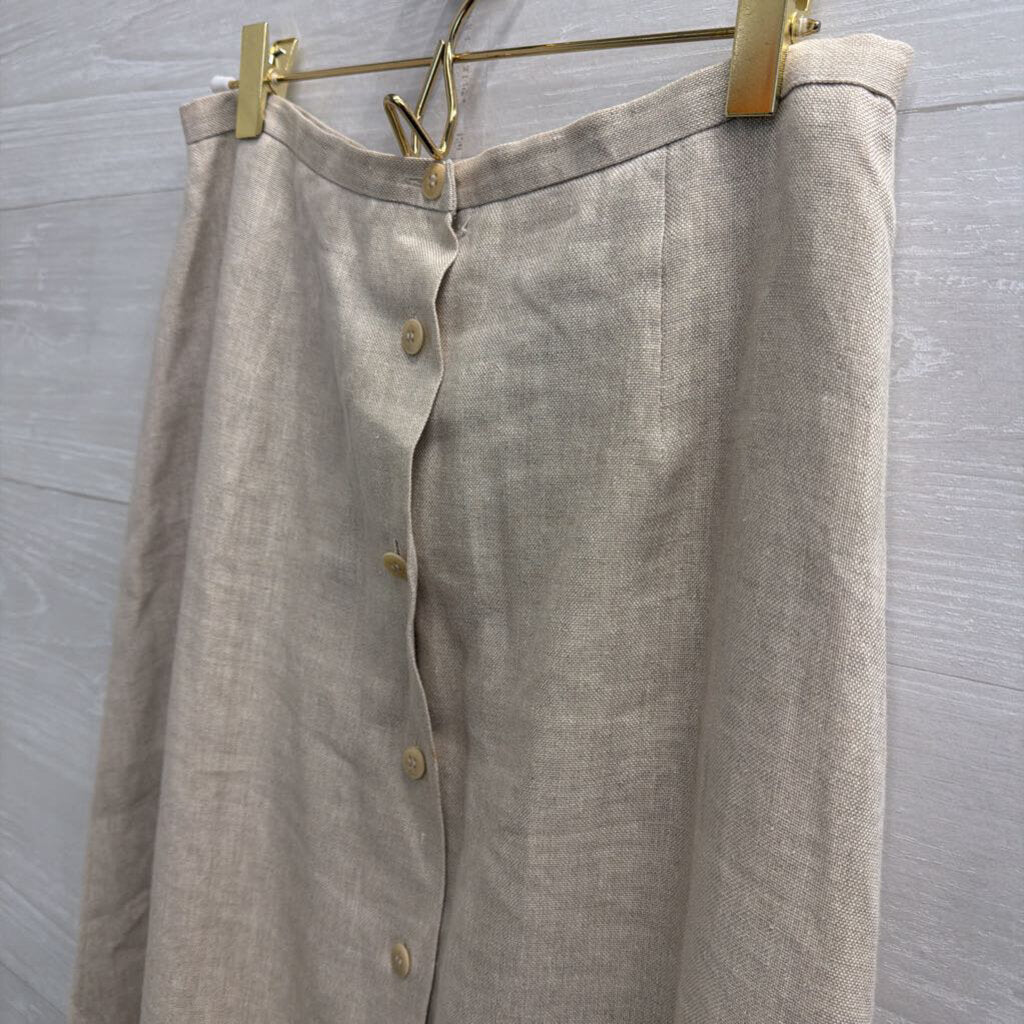 Talbots Beige Irish Linen Button Front Midi Skirt 8