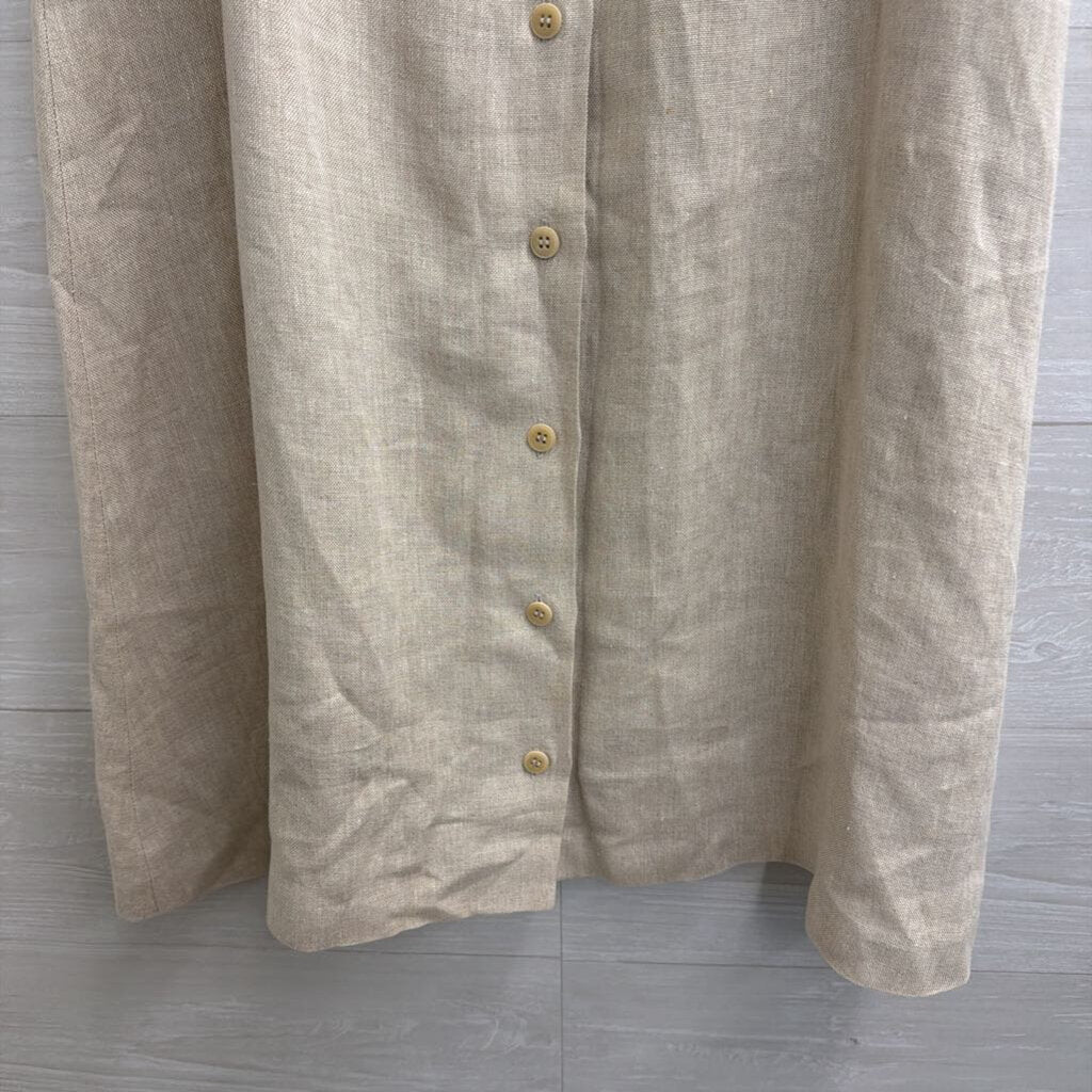 Talbots Beige Irish Linen Button Front Midi Skirt 8