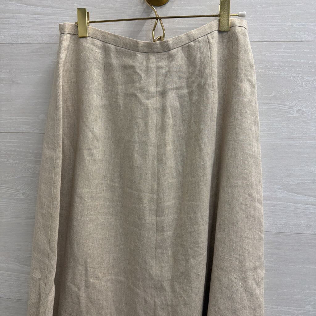 Talbots Beige Irish Linen Button Front Midi Skirt 8
