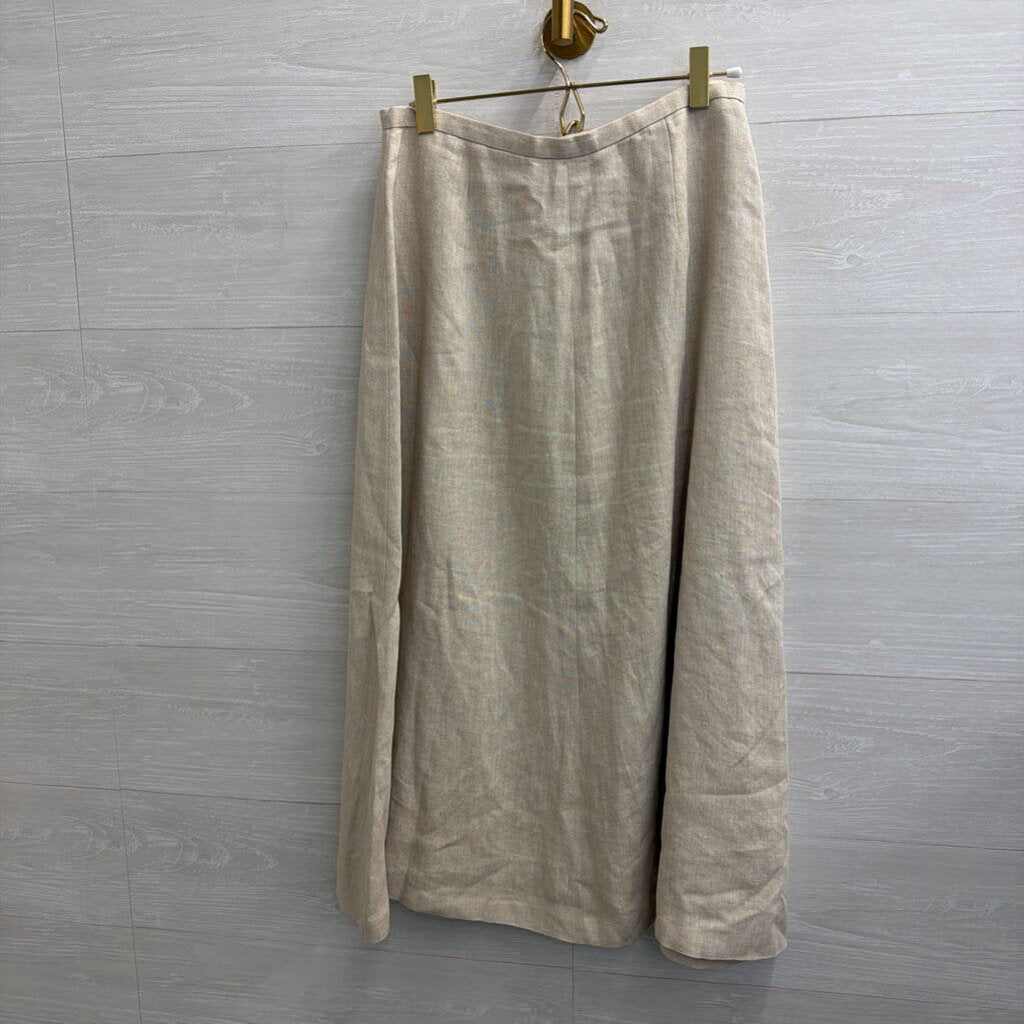 Talbots Beige Irish Linen Button Front Midi Skirt 8