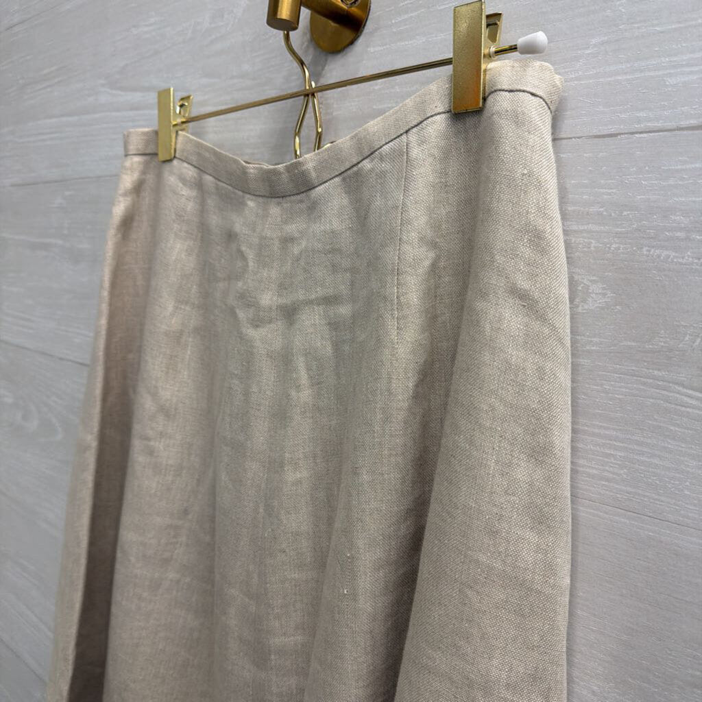 Talbots Beige Irish Linen Button Front Midi Skirt 8