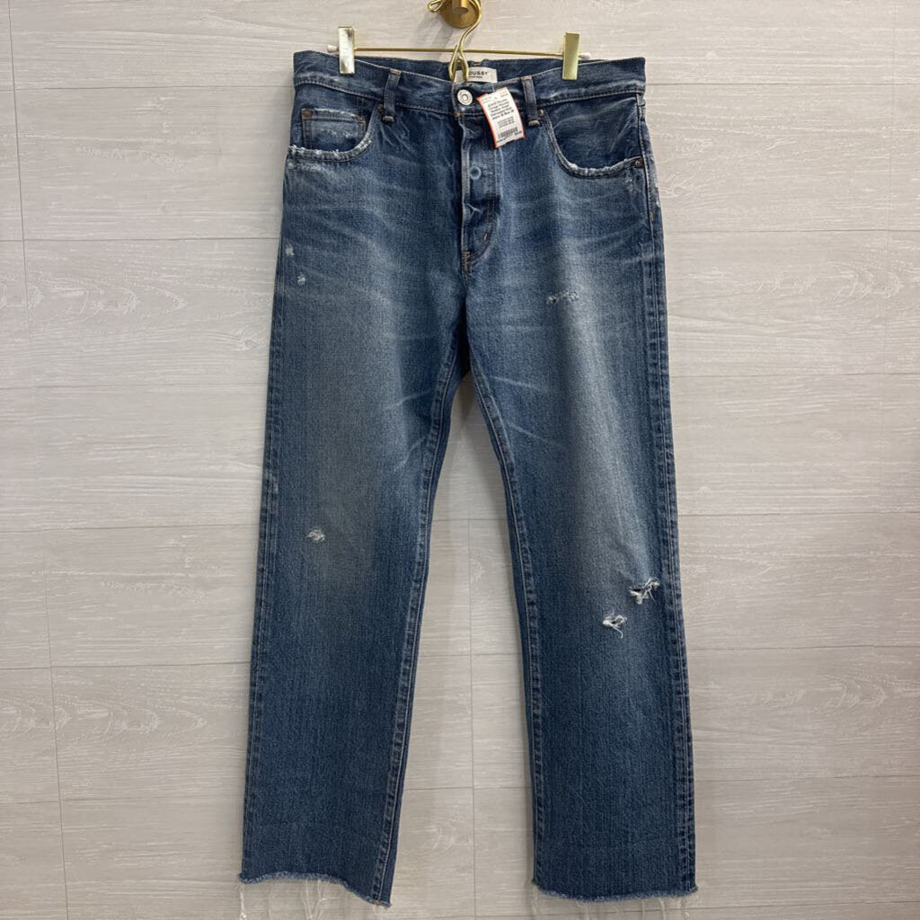 Moussy Medium Wash Distressed Mom Jeans 29