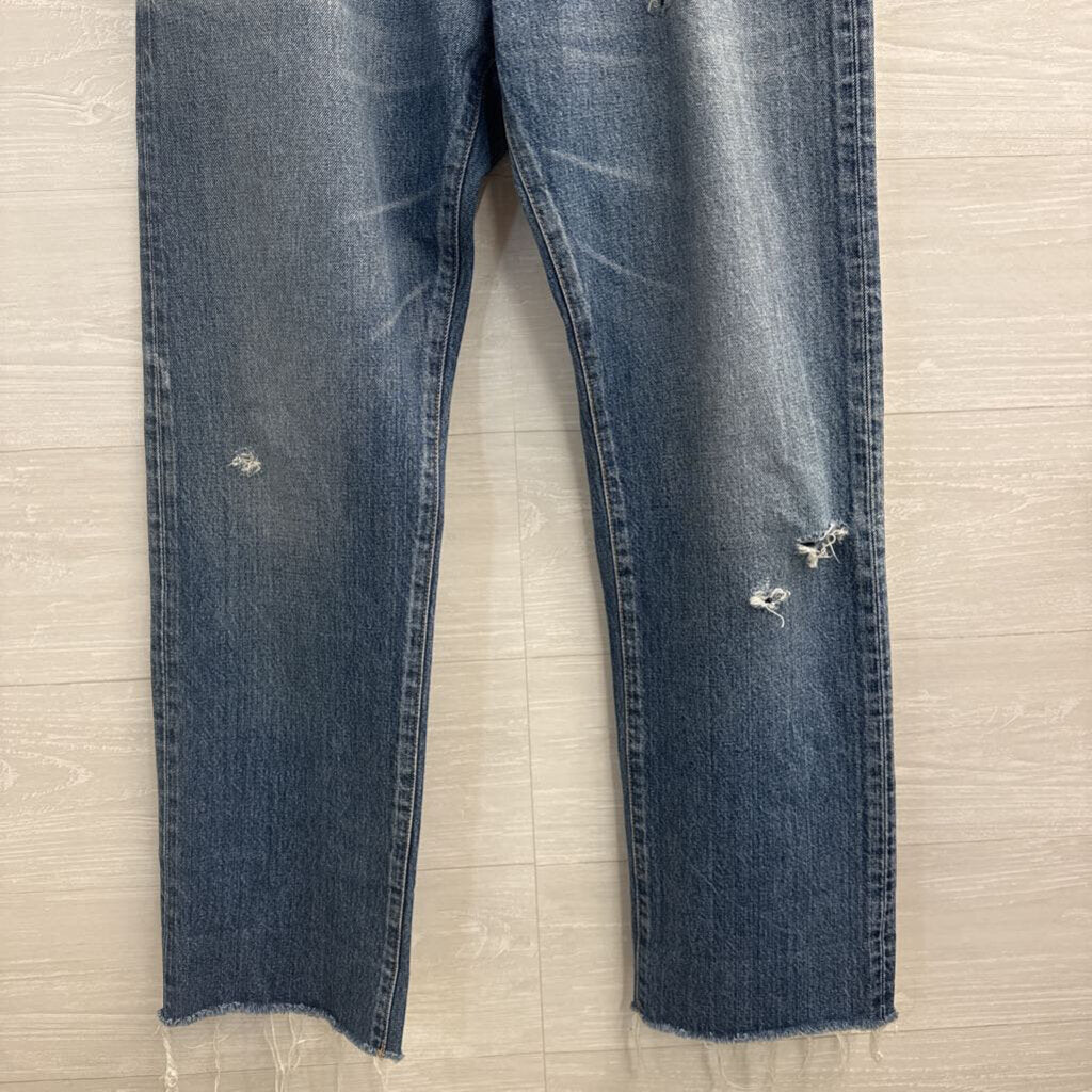 Moussy Medium Wash Distressed Mom Jeans 29