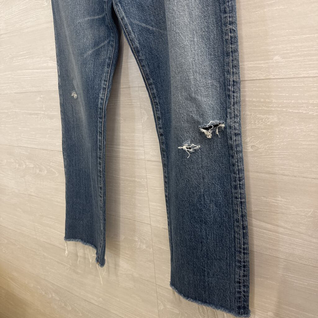 Moussy Medium Wash Distressed Mom Jeans 29