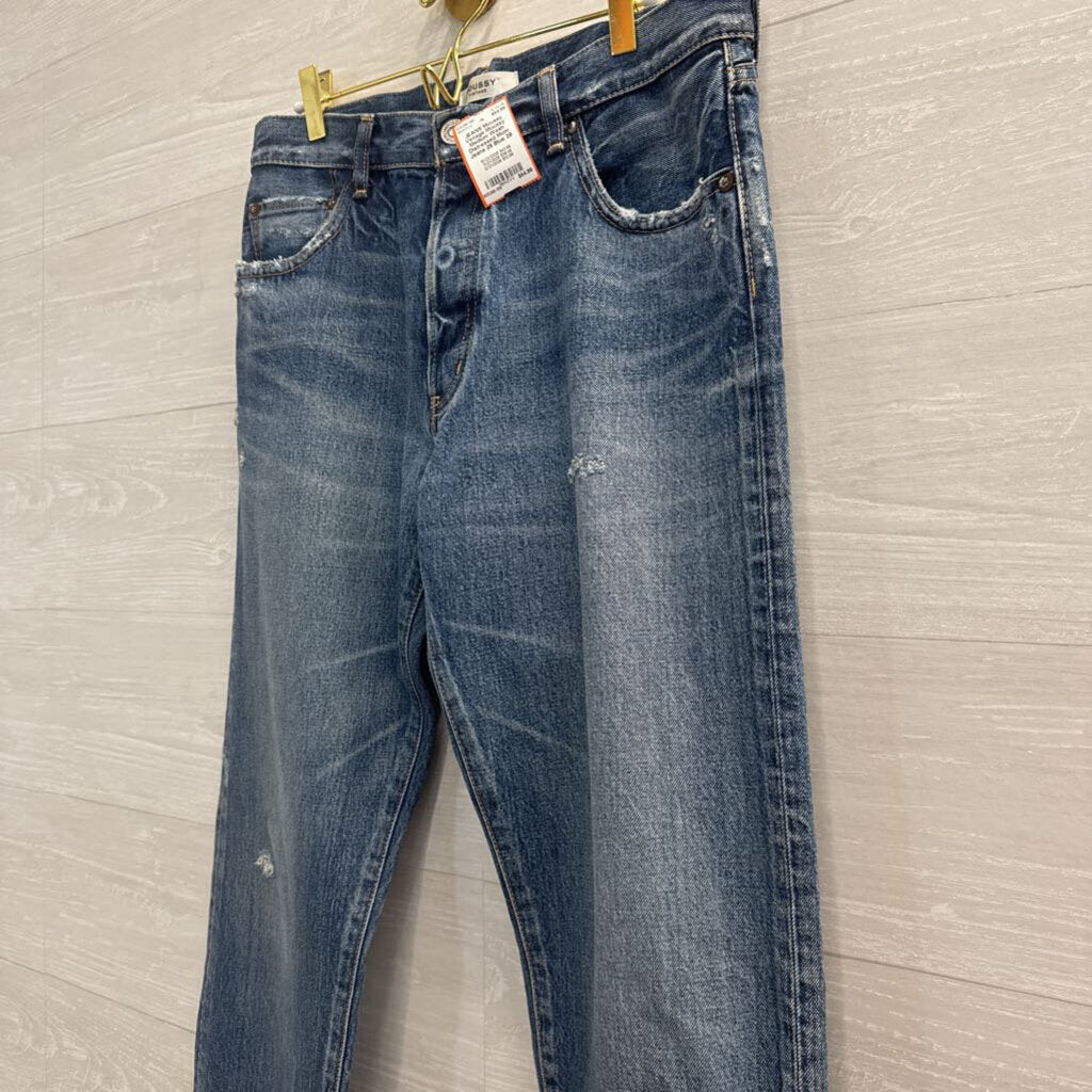 Moussy Medium Wash Distressed Mom Jeans 29