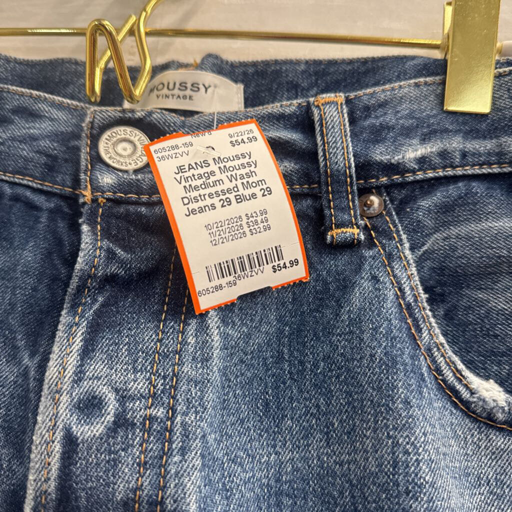 Moussy Medium Wash Distressed Mom Jeans 29