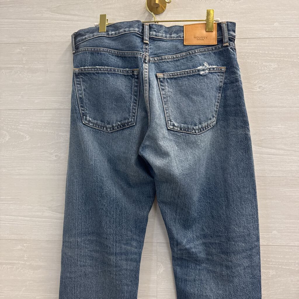 Moussy Medium Wash Distressed Mom Jeans 29