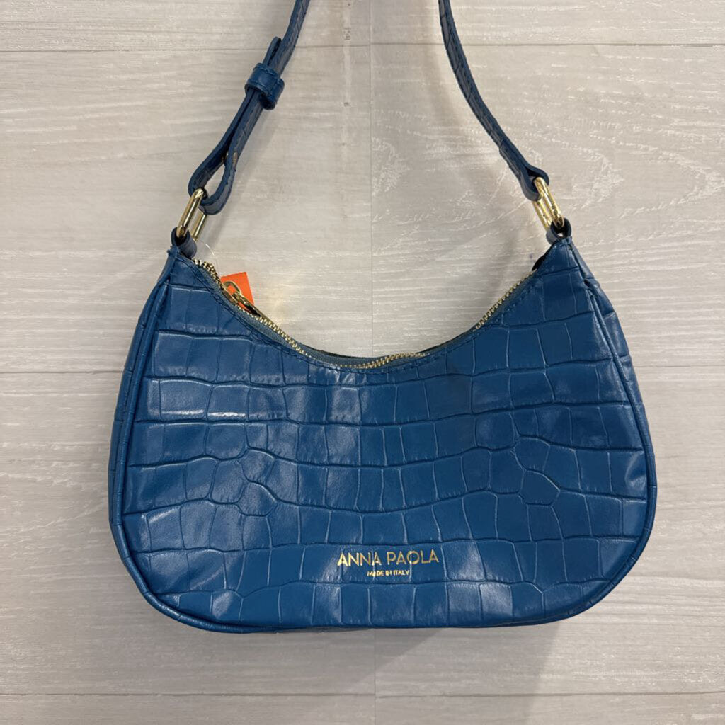Anna Paola Blue Croc Embossed Leather Shoulder Purse