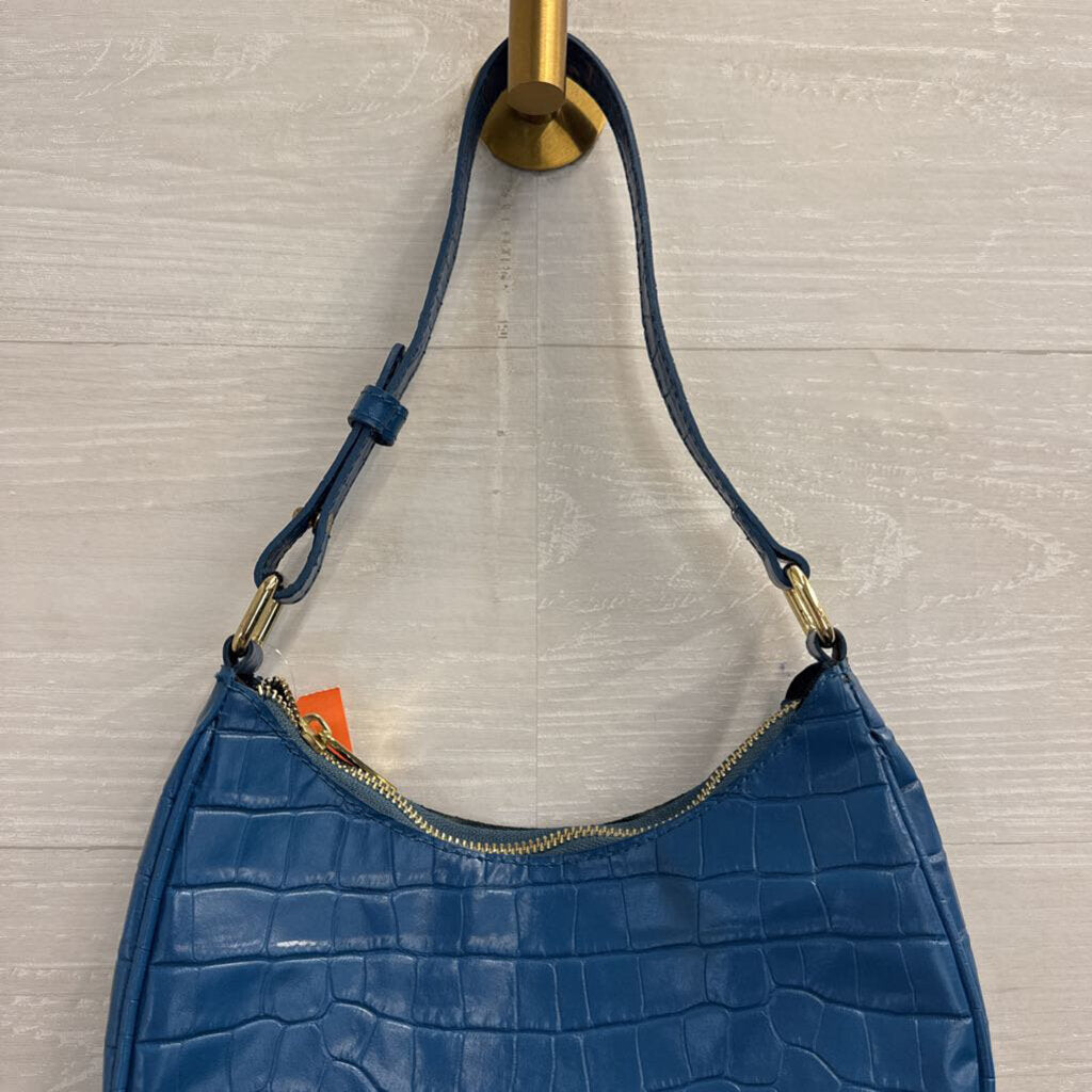 Anna Paola Blue Croc Embossed Leather Shoulder Purse