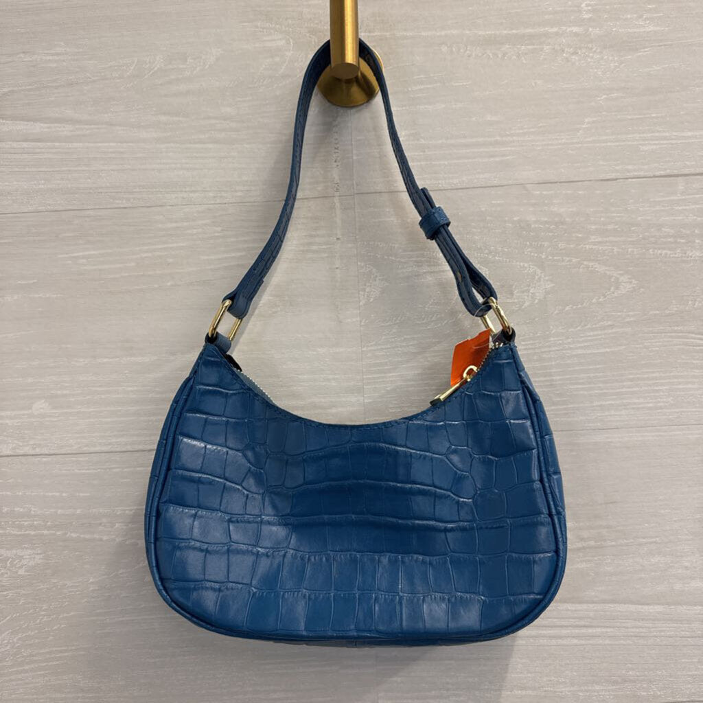 Anna Paola Blue Croc Embossed Leather Shoulder Purse