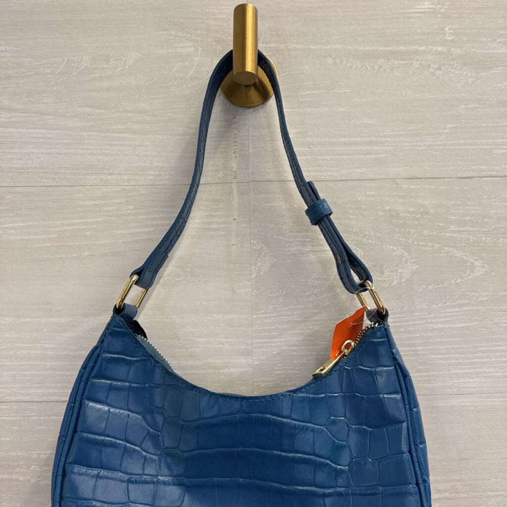 Anna Paola Blue Croc Embossed Leather Shoulder Purse