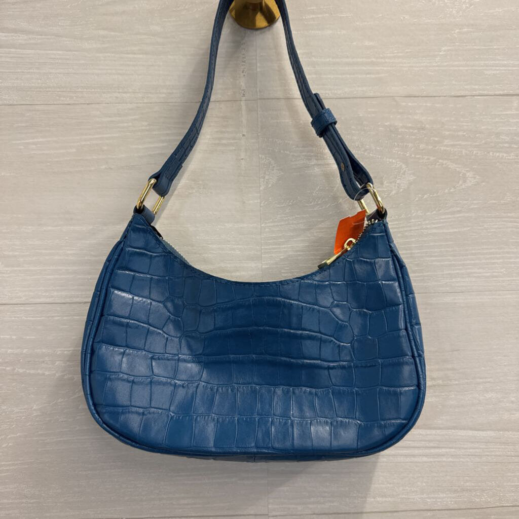 Anna Paola Blue Croc Embossed Leather Shoulder Purse