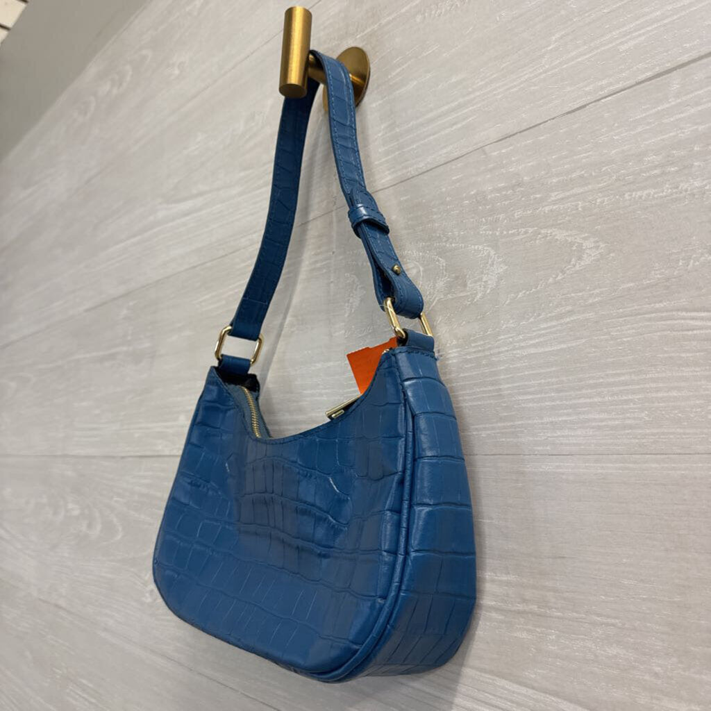 Anna Paola Blue Croc Embossed Leather Shoulder Purse