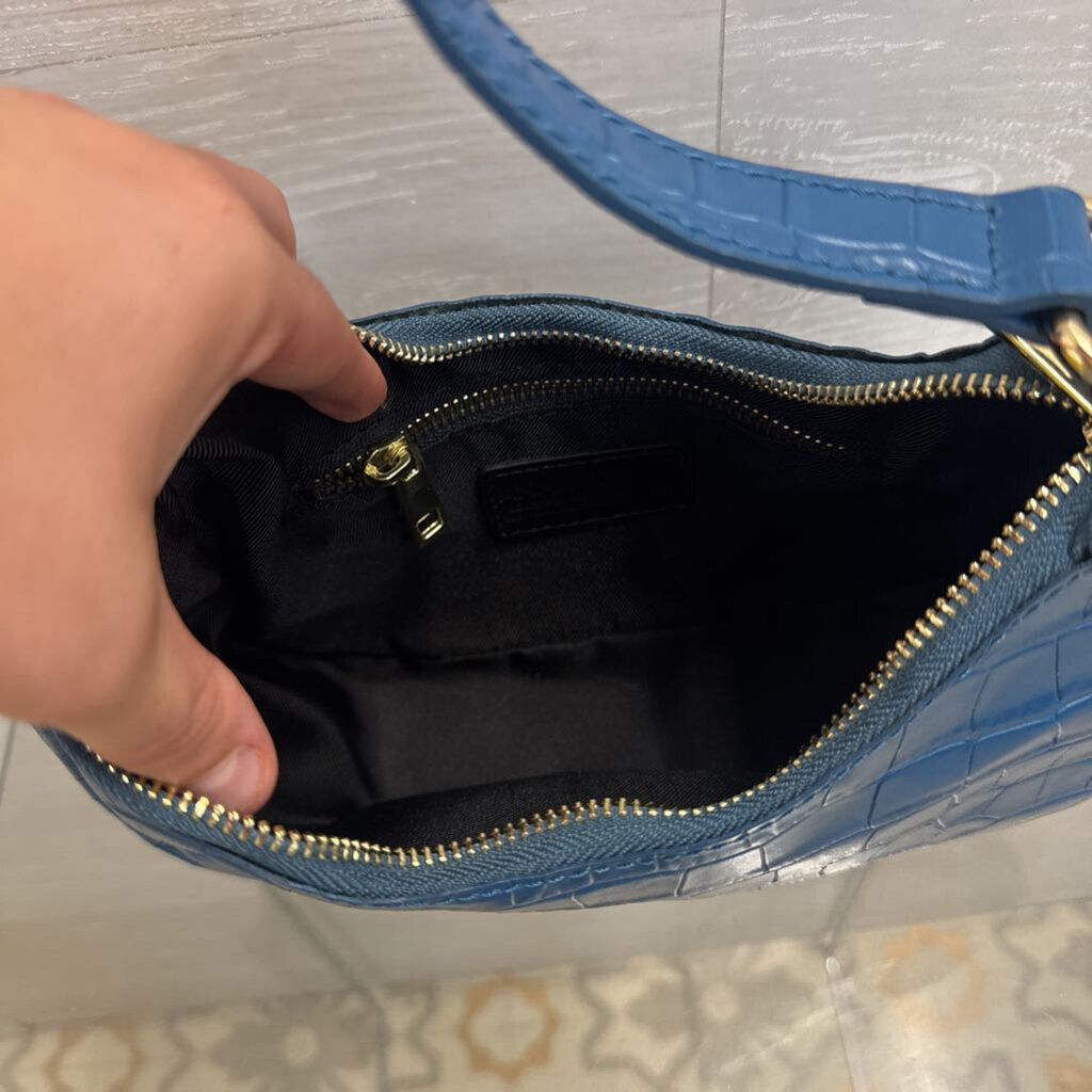 Anna Paola Blue Croc Embossed Leather Shoulder Purse