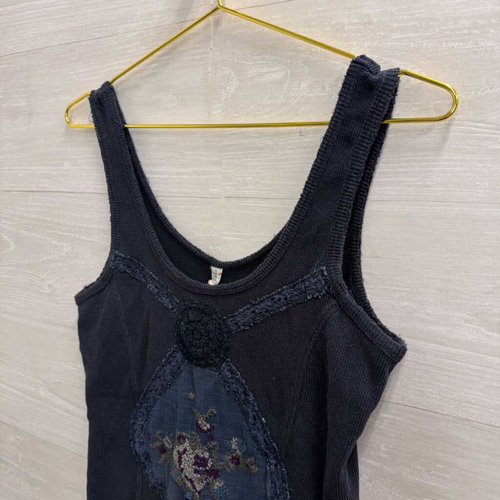 Free People Blue Embroidered Tank Top Large