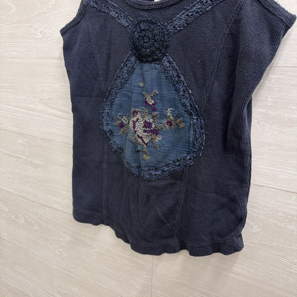 Free People Blue Embroidered Tank Top Large
