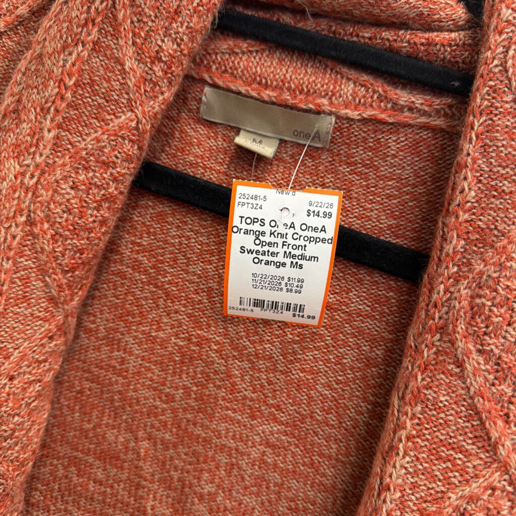 OneA Orange Knit Cropped Open Front Sweater Medium