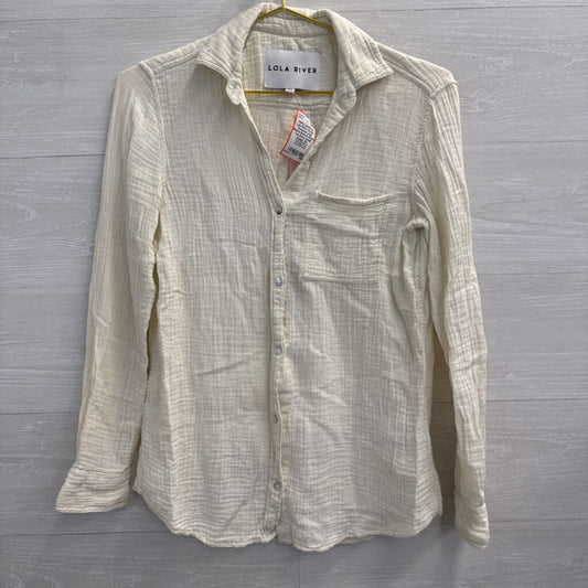 Lola River Cream Textured Long Sleeve Button Down Top Extra Small