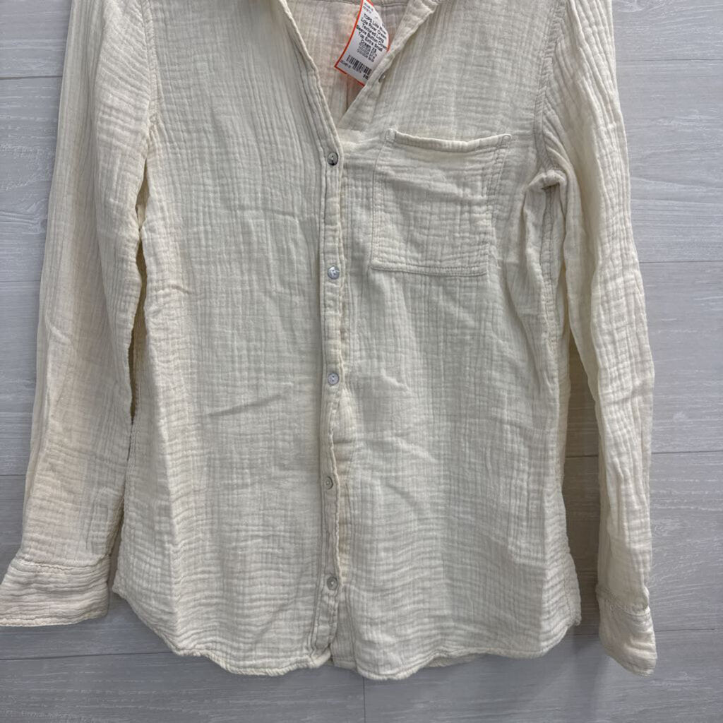 Lola River Cream Textured Long Sleeve Button Down Top Extra Small