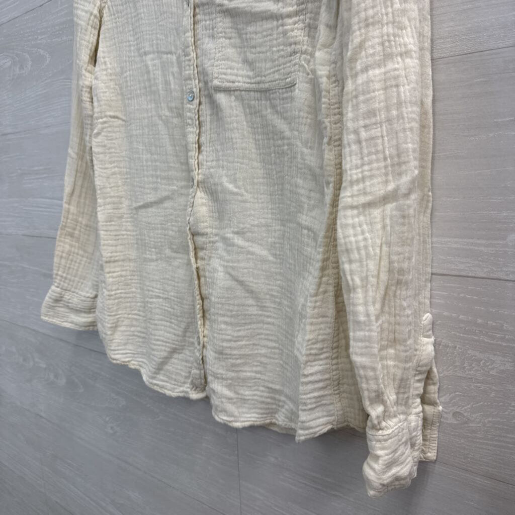 Lola River Cream Textured Long Sleeve Button Down Top Extra Small