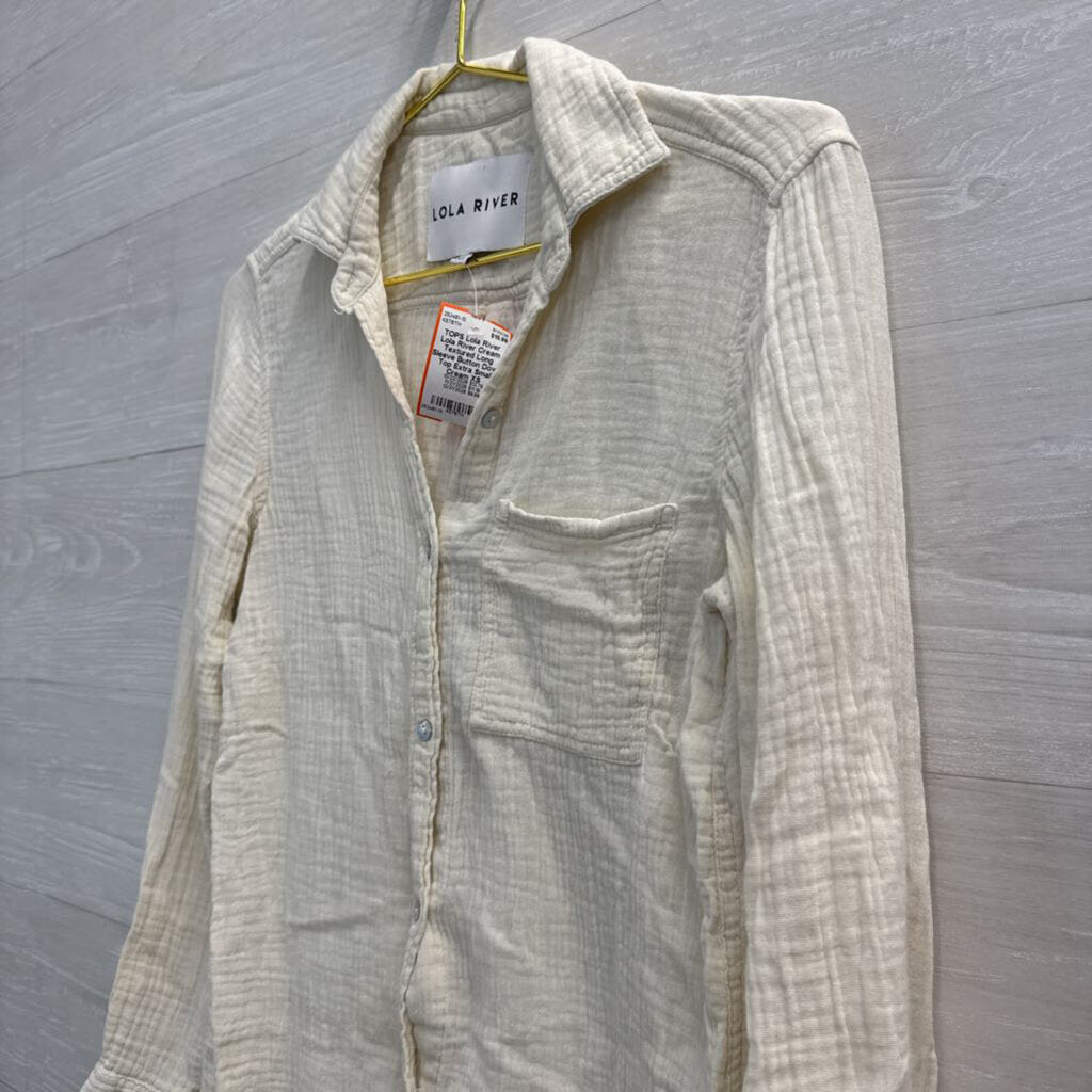 Lola River Cream Textured Long Sleeve Button Down Top Extra Small