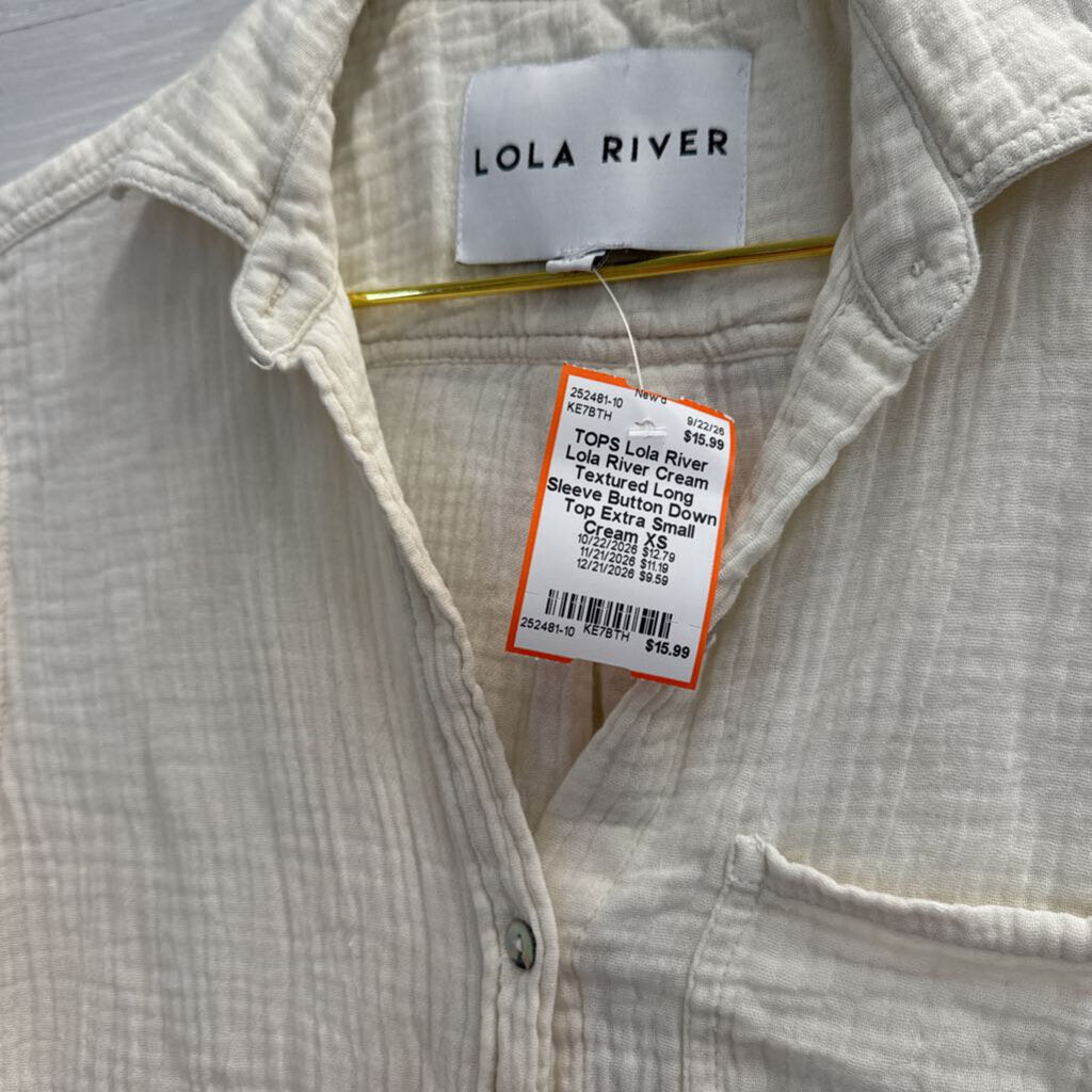 Lola River Cream Textured Long Sleeve Button Down Top Extra Small