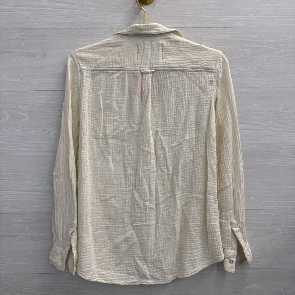 Lola River Cream Textured Long Sleeve Button Down Top Extra Small