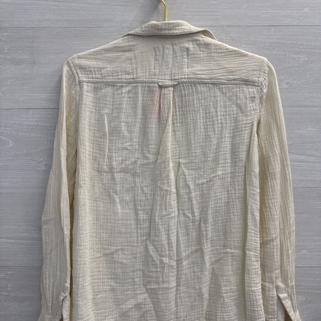 Lola River Cream Textured Long Sleeve Button Down Top Extra Small