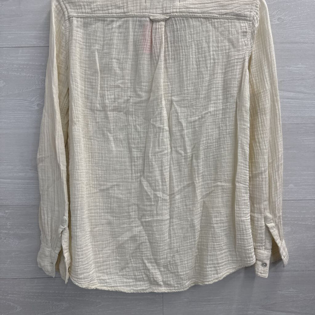 Lola River Cream Textured Long Sleeve Button Down Top Extra Small