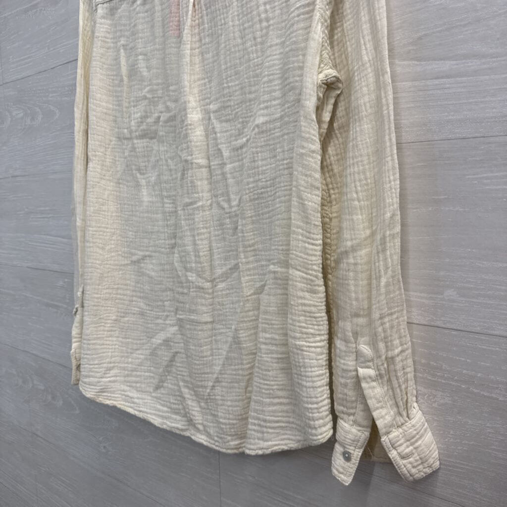 Lola River Cream Textured Long Sleeve Button Down Top Extra Small