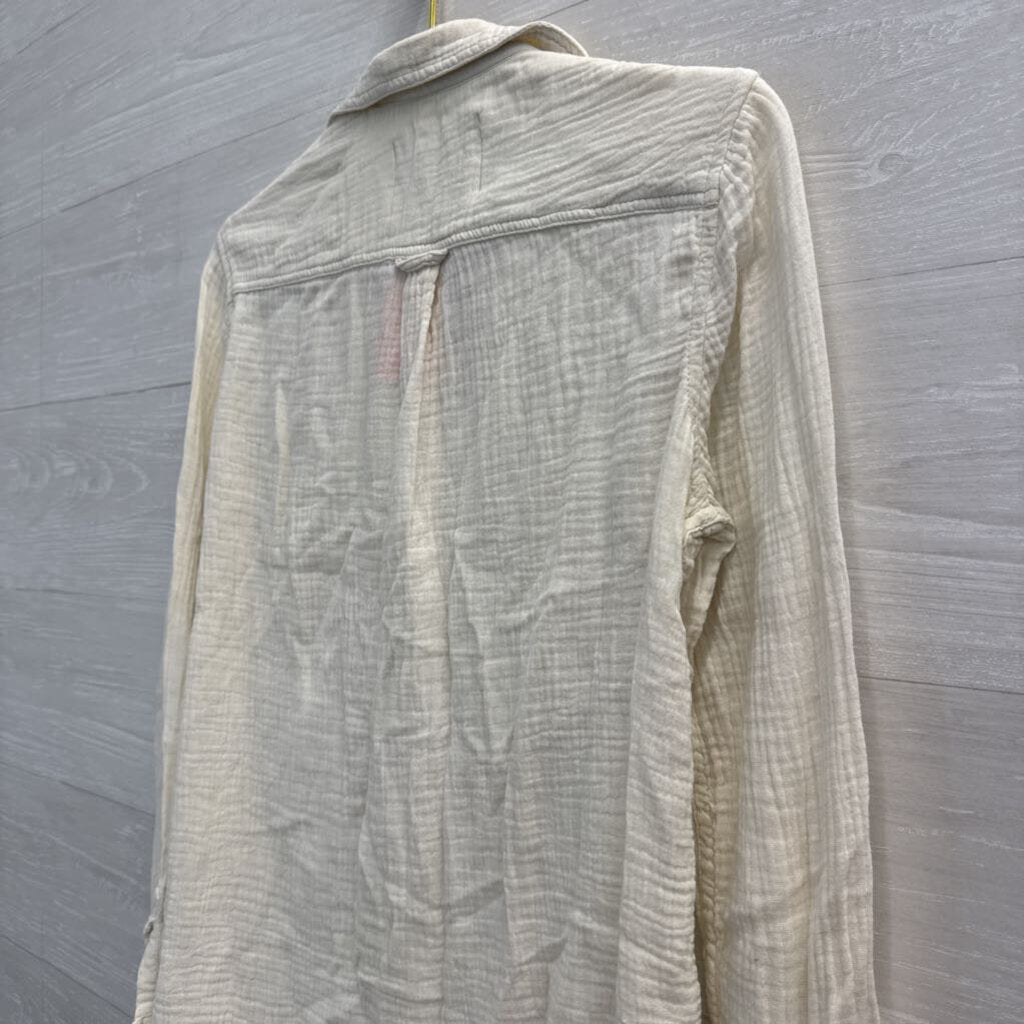 Lola River Cream Textured Long Sleeve Button Down Top Extra Small