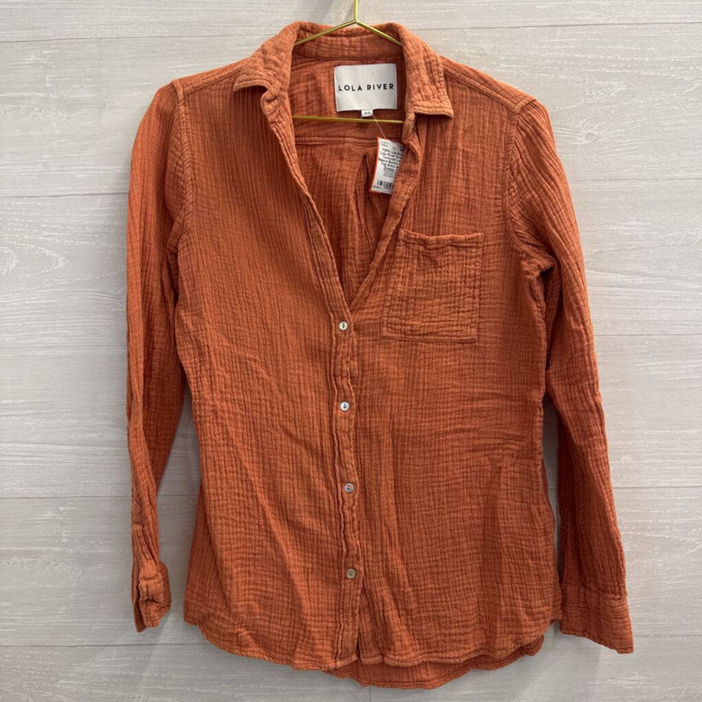 Lola River Orange Textured Long Sleeve Button Down Top Extra Small