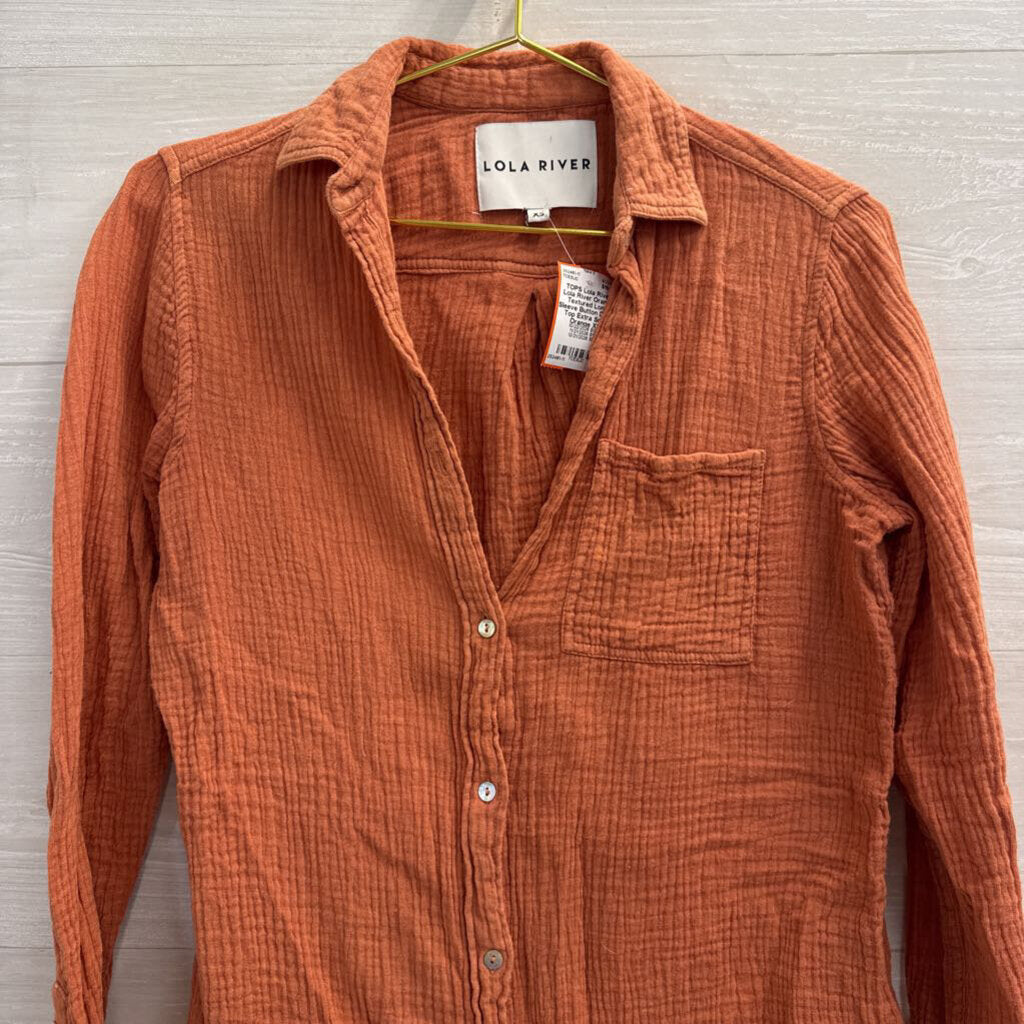 Lola River Orange Textured Long Sleeve Button Down Top Extra Small