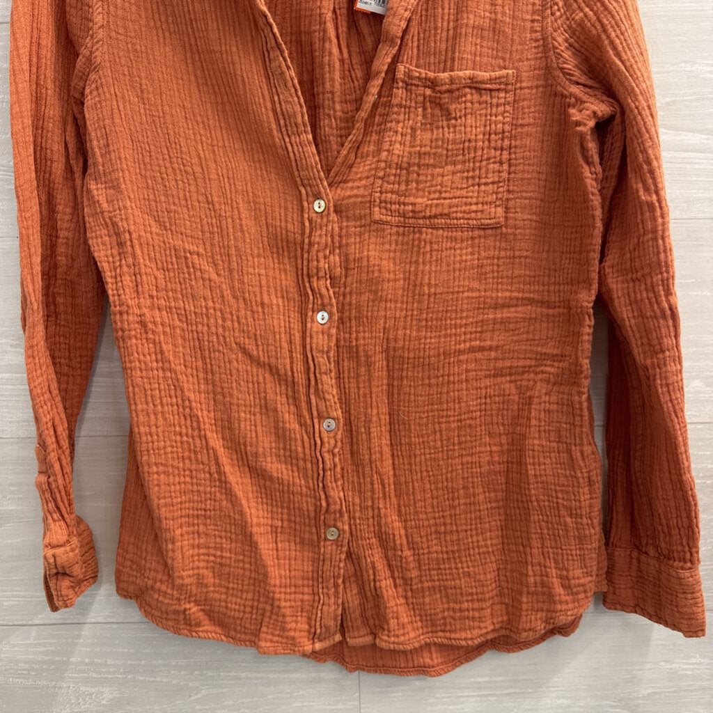 Lola River Orange Textured Long Sleeve Button Down Top Extra Small