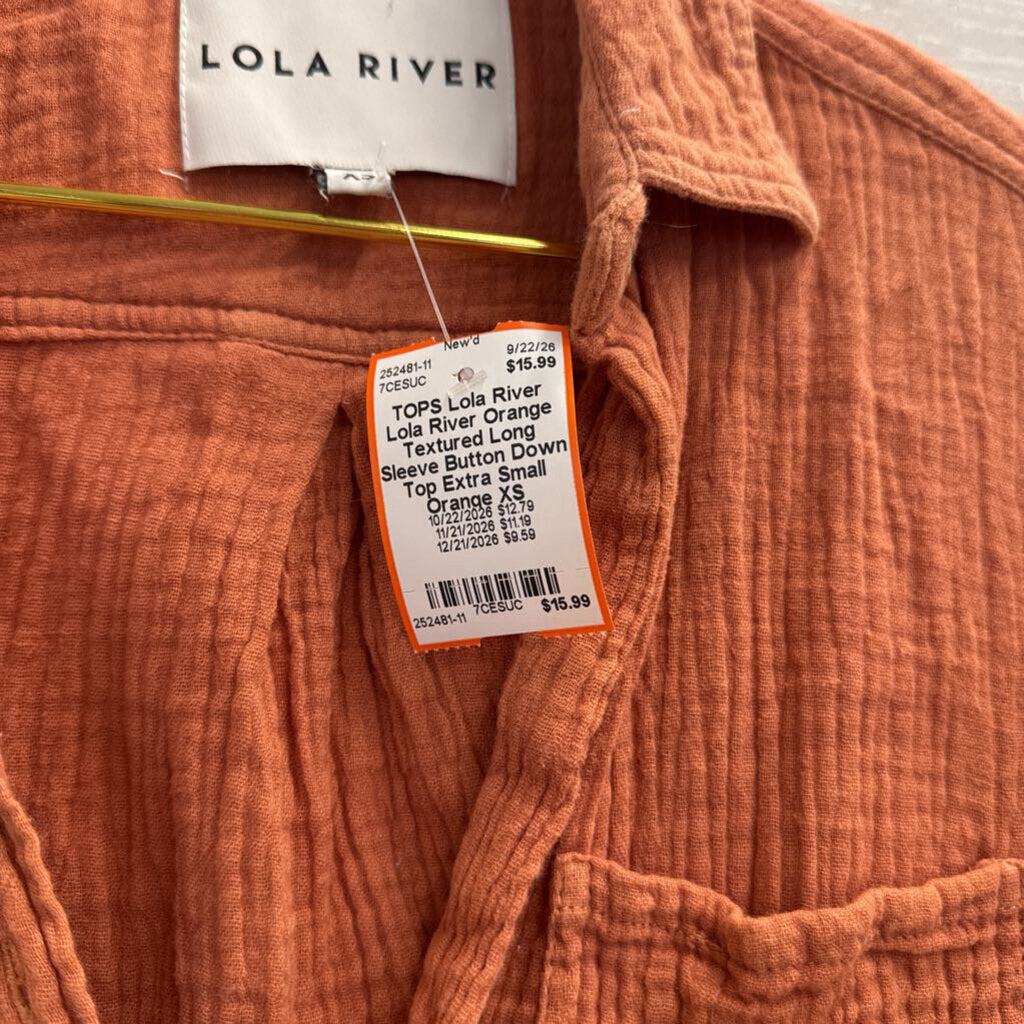 Lola River Orange Textured Long Sleeve Button Down Top Extra Small