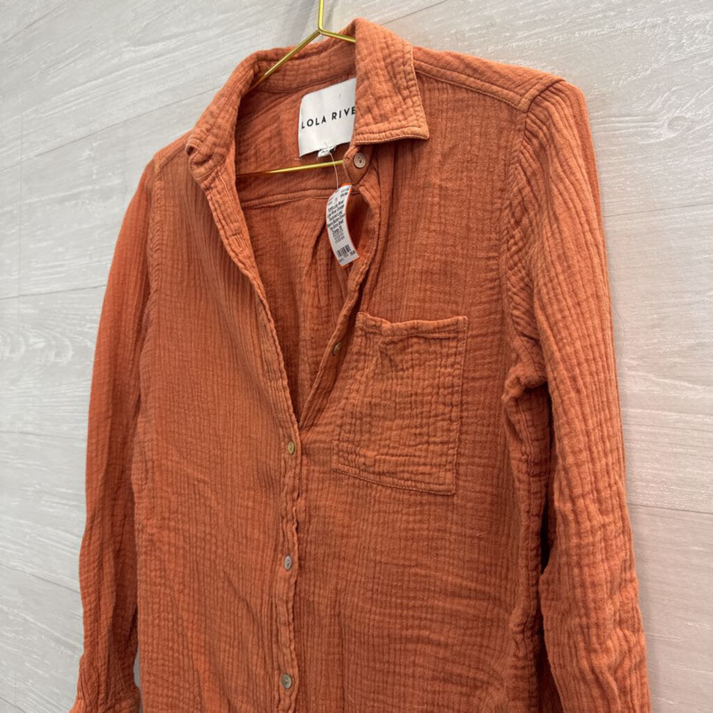 Lola River Orange Textured Long Sleeve Button Down Top Extra Small