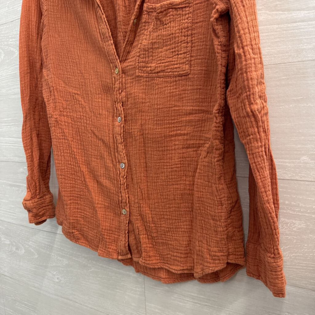 Lola River Orange Textured Long Sleeve Button Down Top Extra Small