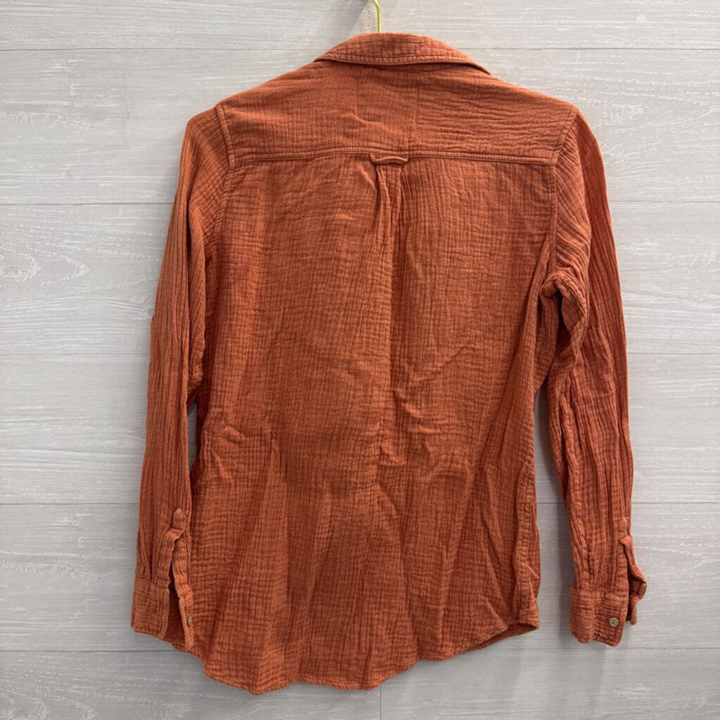 Lola River Orange Textured Long Sleeve Button Down Top Extra Small