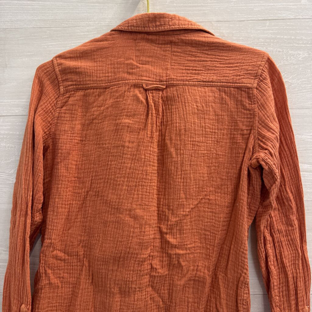 Lola River Orange Textured Long Sleeve Button Down Top Extra Small