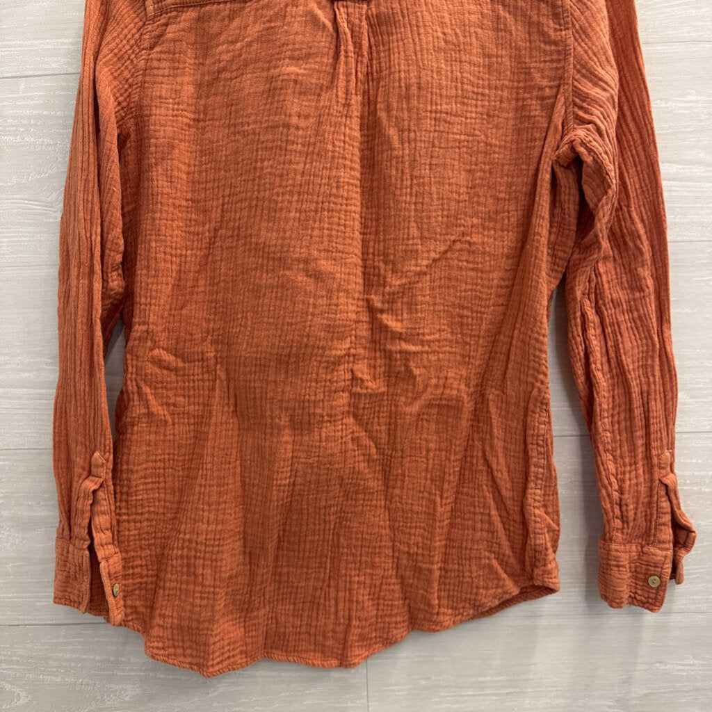 Lola River Orange Textured Long Sleeve Button Down Top Extra Small